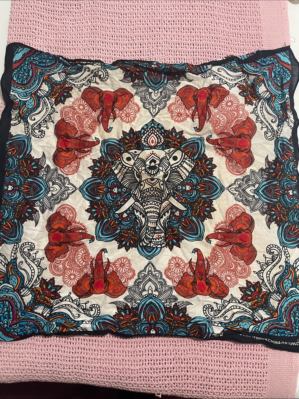 Elephant Mandala Scarf - Red & Teal Floral Print